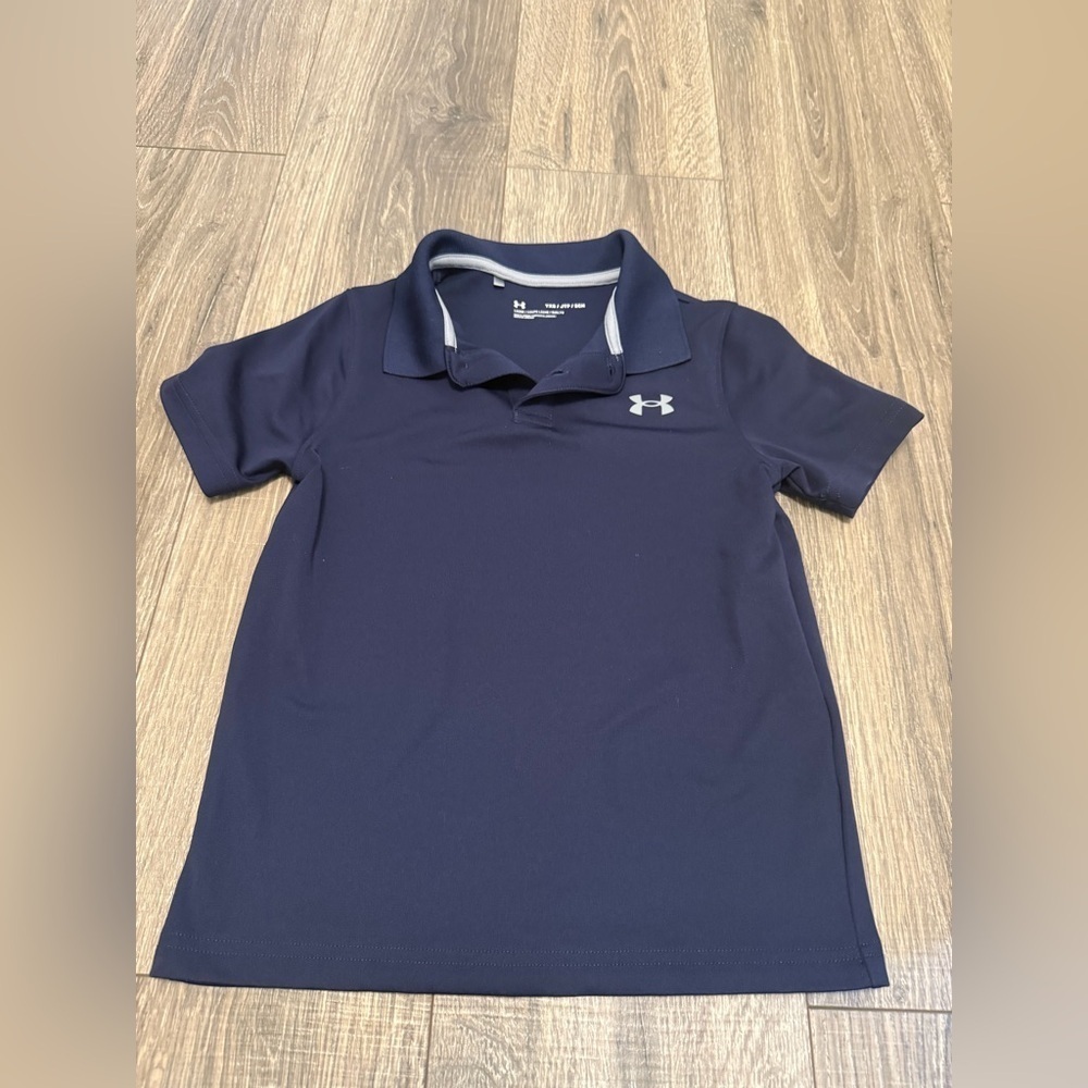 Under Armour Shirt Boys Size Youth XS Loose Blue Polo Short Sleeve Navy Blue